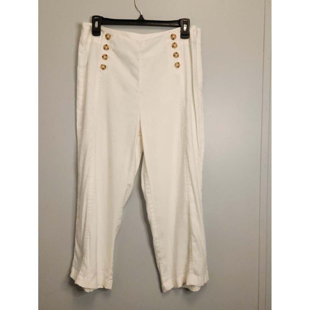 J. Jill White Linen Cropped Button-Accent Pants Size 12 Petite